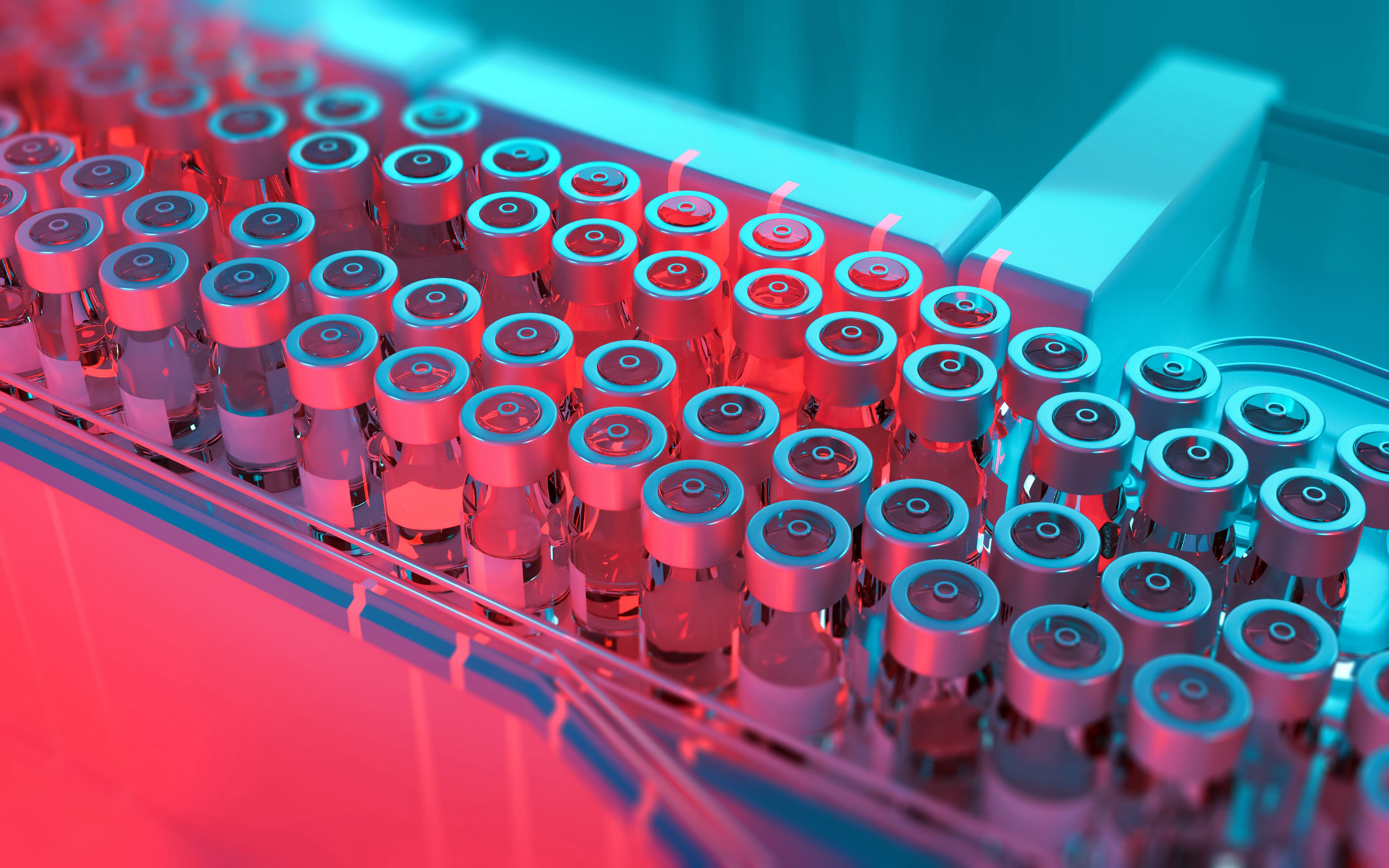 EPM Scientific Pharmaceutical Vaccination Vials Lined On A Converyor